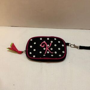 Mud pie black and white polkadot with the initial K in pink